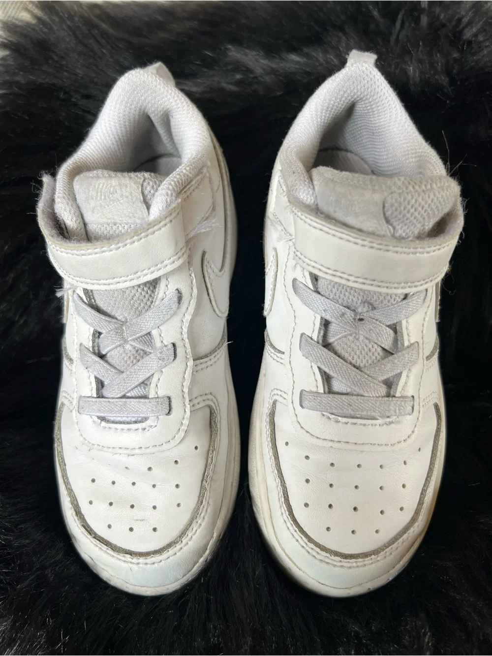 Nike White Kids Velcro Sneakers with Swoosh